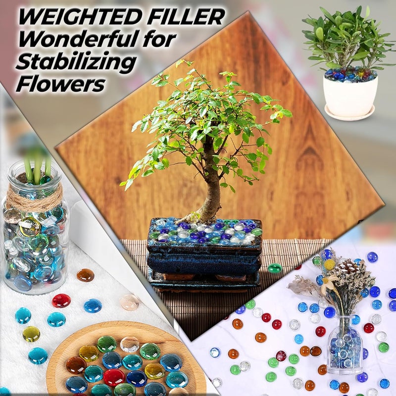 ARSUK Decorative Glass Pebbles, Stones, Beads Rounded Gems Flat Marble, Vase Filler, Artificial Fire Gemstones Crystal for Aquarium, Mosaic Tiles Vases Craft Garden Flowerpot Landscaping (180pcs, Mix) - Image 4