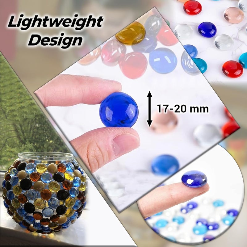 ARSUK Decorative Glass Pebbles, Stones, Beads Rounded Gems Flat Marble, Vase Filler, Artificial Fire Gemstones Crystal for Aquarium, Mosaic Tiles Vases Craft Garden Flowerpot Landscaping (180pcs, Mix) - Image 3