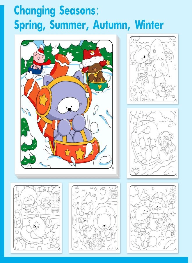 Gethelud Cute & Cozy Coloring Book, 50 Sheets Warm Scenes with 600+ Stickers, Cute Animals- Themed Pages Stress Relief for Adults & Teens Relaxation, Comfy Day, Cozy Hygge Moment (8.3” x 8.3”) - Image 5