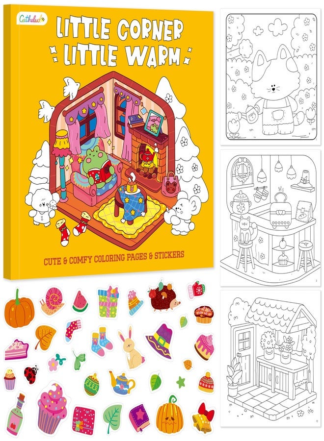 Gethelud Cute & Cozy Coloring Book, 50 Sheets Warm Scenes with 600+ Stickers, Cute Animals- Themed Pages Stress Relief for Adults & Teens Relaxation, Comfy Day, Cozy Hygge Moment (8.3” x 8.3”) - Image 1