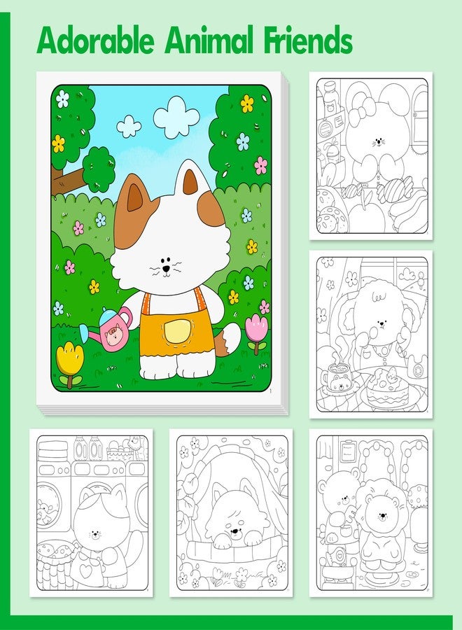Gethelud Cute & Cozy Coloring Book, 50 Sheets Warm Scenes with 600+ Stickers, Cute Animals- Themed Pages Stress Relief for Adults & Teens Relaxation, Comfy Day, Cozy Hygge Moment (8.3” x 8.3”) - Image 3