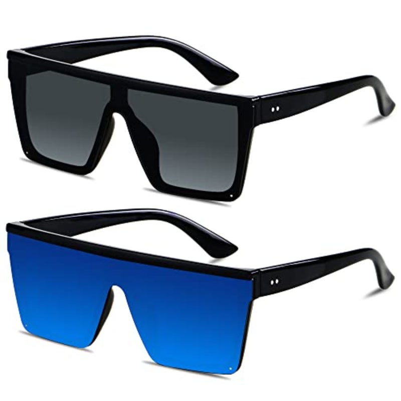 Square Oversized Sunglasses for Women Men Big Flat Top Fashion Shield Large UV Protection Rimless Shades - Image 1