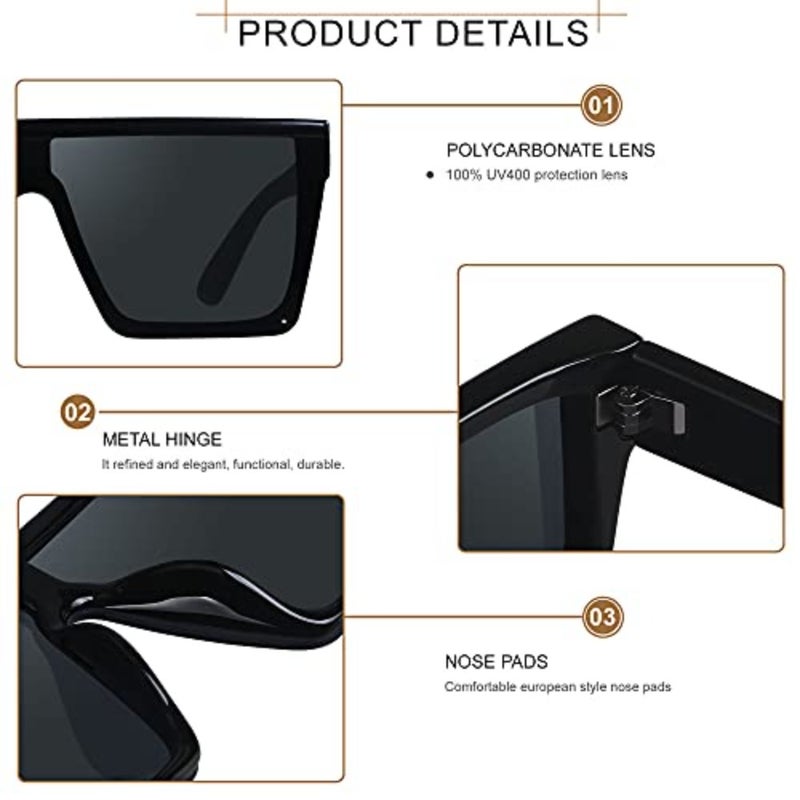 Square Oversized Sunglasses for Women Men Big Flat Top Fashion Shield Large UV Protection Rimless Shades - Image 2