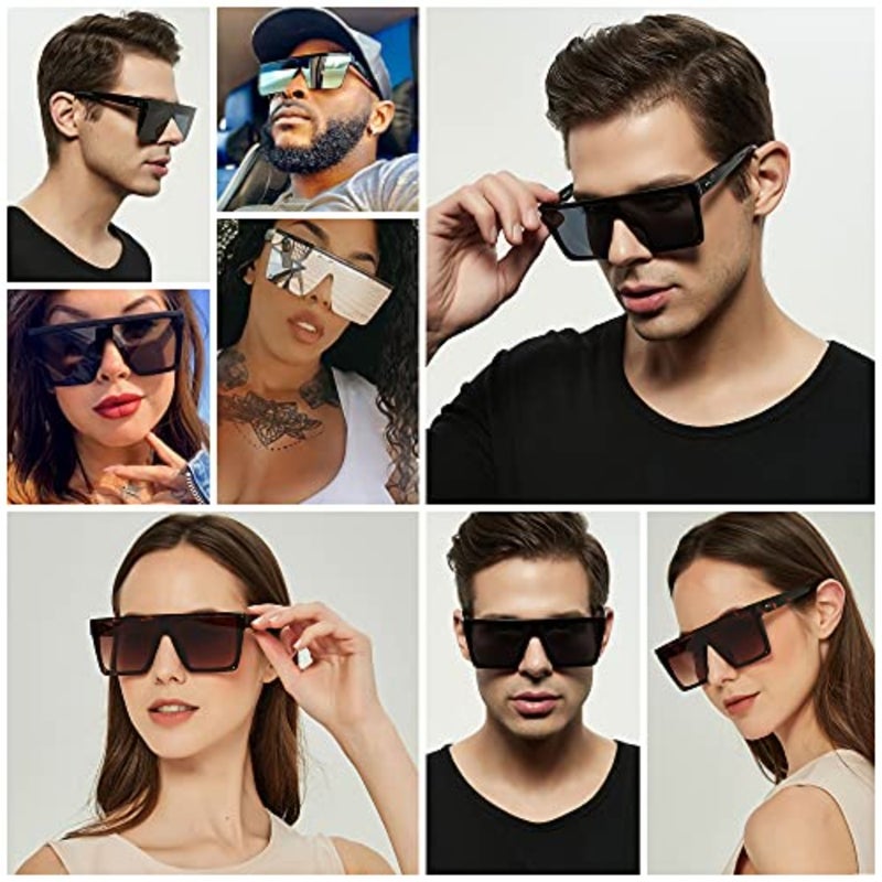 Square Oversized Sunglasses for Women Men Big Flat Top Fashion Shield Large UV Protection Rimless Shades - Image 3