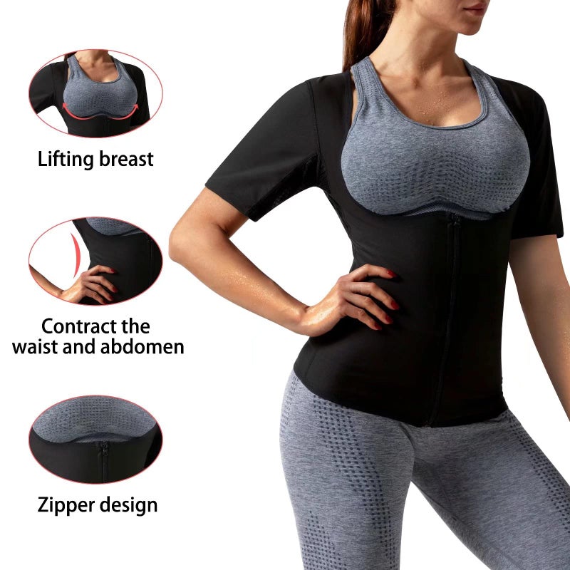 DYUAI Sauna Shirt for Women Sauna Suit for Women Waist Trainer Sauna Sweat Vest Workout Body Shaper Zipper(6005-07-S) - Image 4