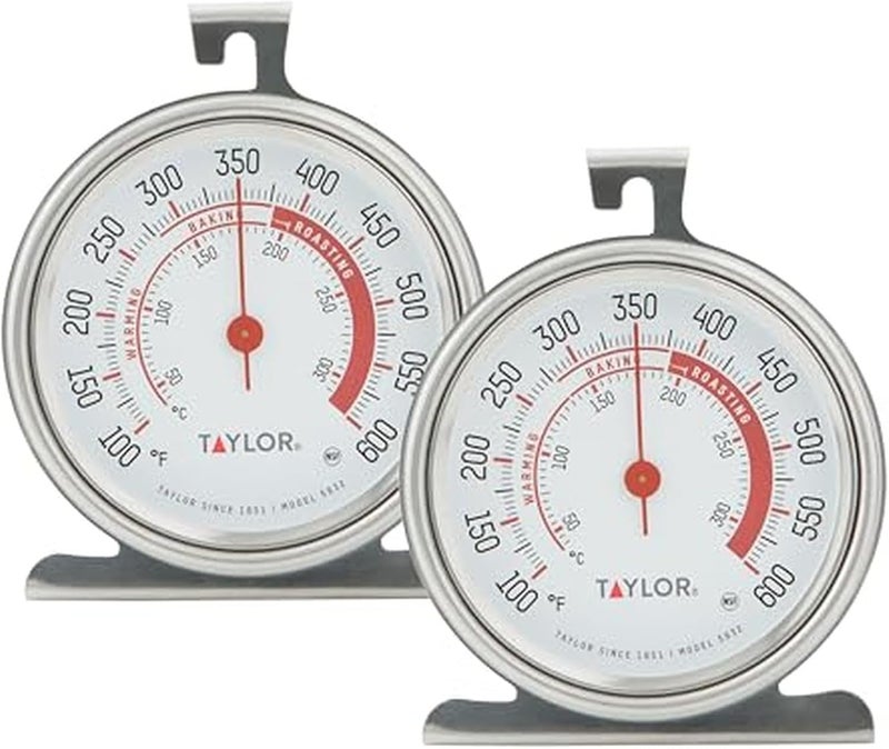 Taylor 5932 Large Dial Kitchen Cooking Oven Thermometer, 3.25 Inch Dial, Stainless Steel, Oven Thermometers, Silver - 2 Pack - Image 1