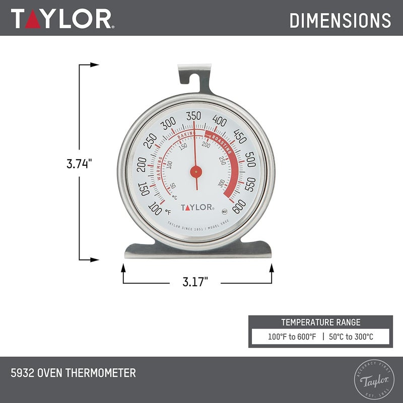Taylor 5932 Large Dial Kitchen Cooking Oven Thermometer, 3.25 Inch Dial, Stainless Steel, Oven Thermometers, Silver - 2 Pack - Image 3