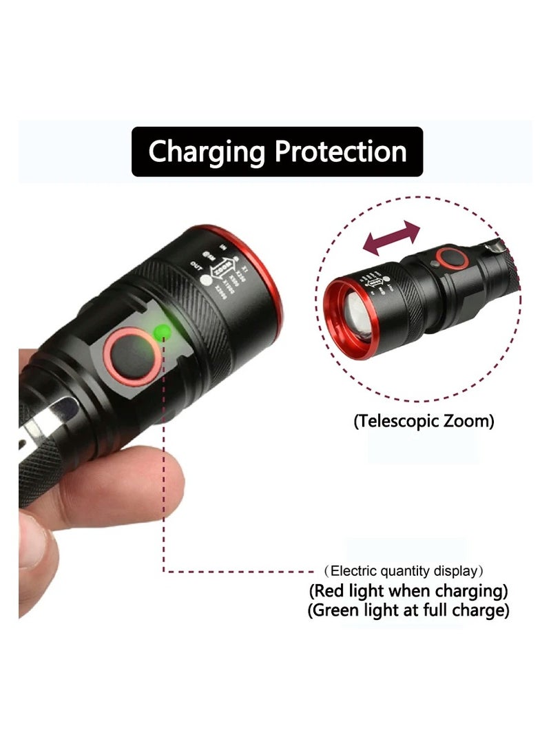 Generic - LED Flashlight Portable Zoomable Torch with Pen Clip USB Rechargeable Waterproof Camping Lantern Use 18650 Battery - Image 1