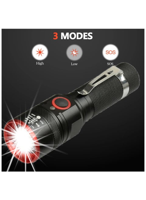 LED Flashlight Portable Zoomable Torch with Pen Clip USB Rechargeable Waterproof Camping Lantern Use 18650 Battery