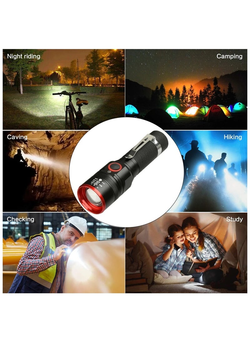 Generic - LED Flashlight Portable Zoomable Torch with Pen Clip USB Rechargeable Waterproof Camping Lantern Use 18650 Battery - Image 1