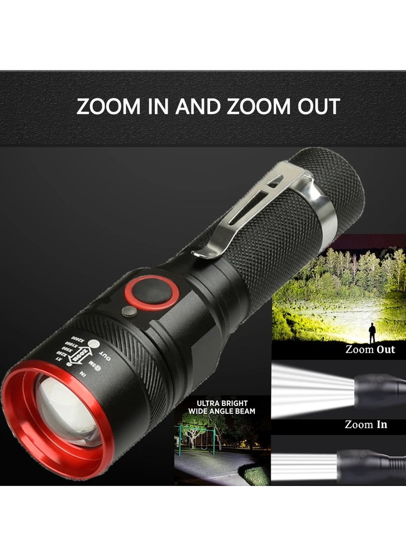 Generic - LED Flashlight Portable Zoomable Torch with Pen Clip USB Rechargeable Waterproof Camping Lantern Use 18650 Battery - Image 1