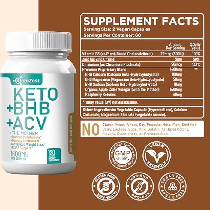 KetoZest Keto ACV BHB Capsules 1600mg for Advanced Weight Loss & Belly Fat Burn - Organic Apple Cider Vinegar with The Mother Ketones Vegan Supplement - with Vitamin D3 Zinc Chromium for Men Women - Image 5