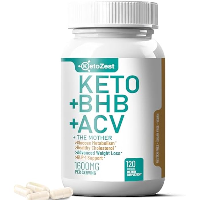 KetoZest Keto ACV BHB Capsules 1600mg for Advanced Weight Loss & Belly Fat Burn - Organic Apple Cider Vinegar with The Mother Ketones Vegan Supplement - with Vitamin D3 Zinc Chromium for Men Women - Image 1