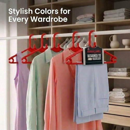 Mahaware Polypropylene Cloth Hanger, Pack of 12 - Heavy Duty Plastic Hanger for Wardrobe, Space Saving Clothes Hanger, Anti-Slip Hanger Cloth Plastic for Closet Organization (Red, 12 Count) - Image 2