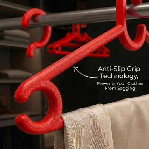 Mahaware Polypropylene Cloth Hanger, Pack of 12 - Heavy Duty Plastic Hanger for Wardrobe, Space Saving Clothes Hanger, Anti-Slip Hanger Cloth Plastic for Closet Organization (Red, 12 Count) - Image 3