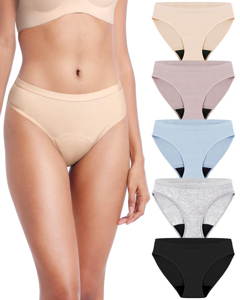 AIRCUTE Washable Leak Proof Incontinence Underwear for Women Absorbency Bladder Control Briefs 70ML,5 Pack (M,5 Colors) - Image 1