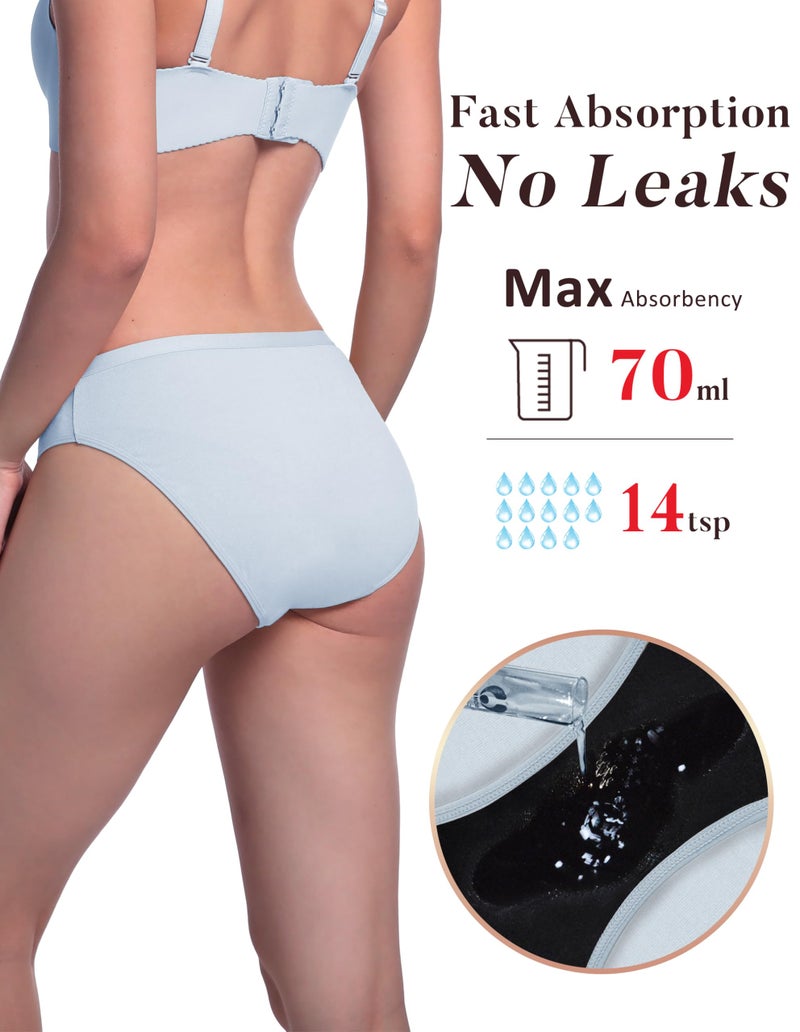 AIRCUTE Washable Leak Proof Incontinence Underwear for Women Absorbency Bladder Control Briefs 70ML,5 Pack (M,5 Colors) - Image 2