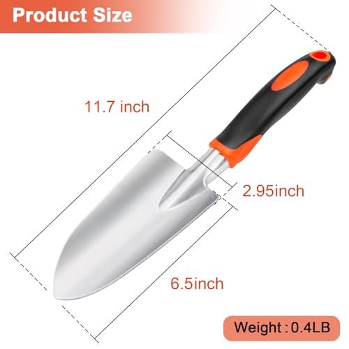 MECHEER Garden Shovel Garden Hand Trowel, Heavy Duty Hand Shovel with Ergonomic Handle, Small Gardening Tools for Digging, Rust Resistant Gardening Spade Trowel Tools, Orange - Image 2