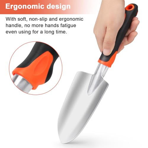 MECHEER Garden Shovel Garden Hand Trowel, Heavy Duty Hand Shovel with Ergonomic Handle, Small Gardening Tools for Digging, Rust Resistant Gardening Spade Trowel Tools, Orange - Image 4