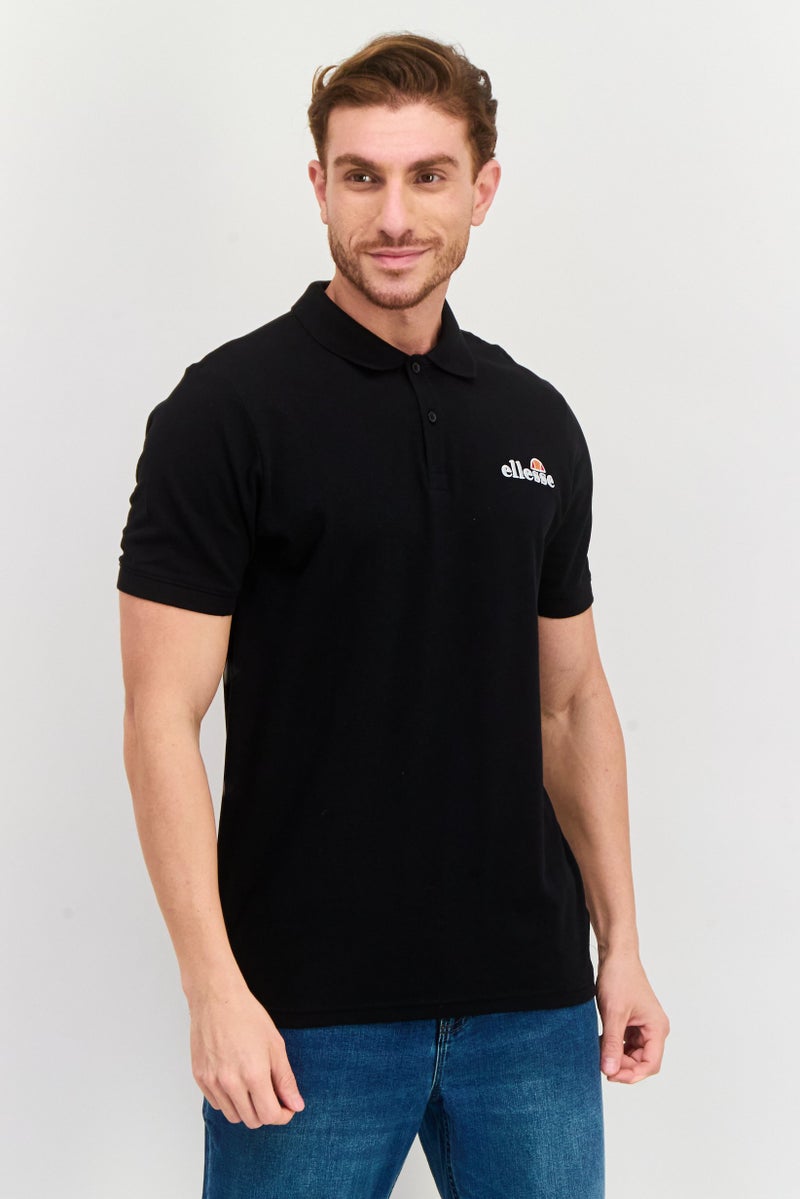 Ellesse قميص بولو قصير الأكمام للرجال بتصميم عادي مع شعار مطرز، أسود - Image 1