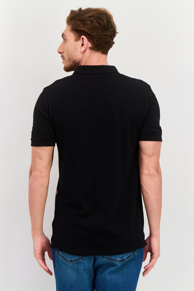 Ellesse قميص بولو قصير الأكمام للرجال بتصميم عادي مع شعار مطرز، أسود - Image 3