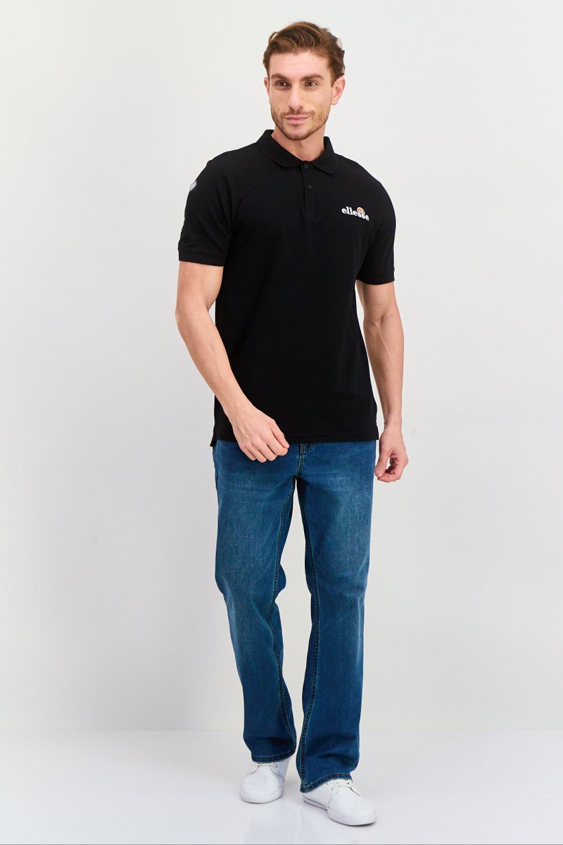 Ellesse قميص بولو قصير الأكمام للرجال بتصميم عادي مع شعار مطرز، أسود - Image 4