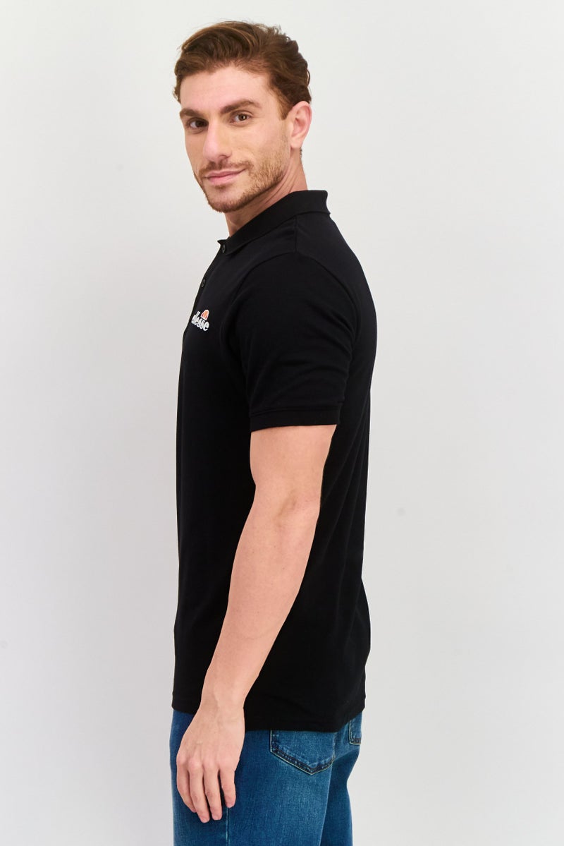 Ellesse قميص بولو قصير الأكمام للرجال بتصميم عادي مع شعار مطرز، أسود - Image 2