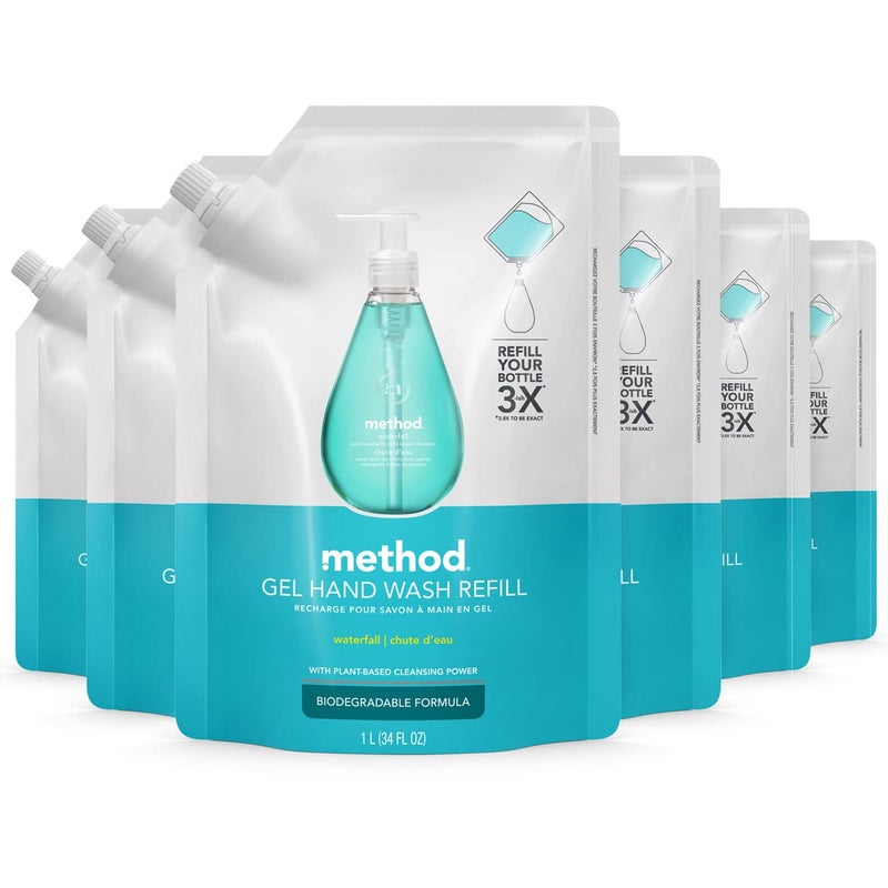 Method Gel Hand Soap Refill Waterfall Biodegradable Formula 34 fl oz Pack of 6