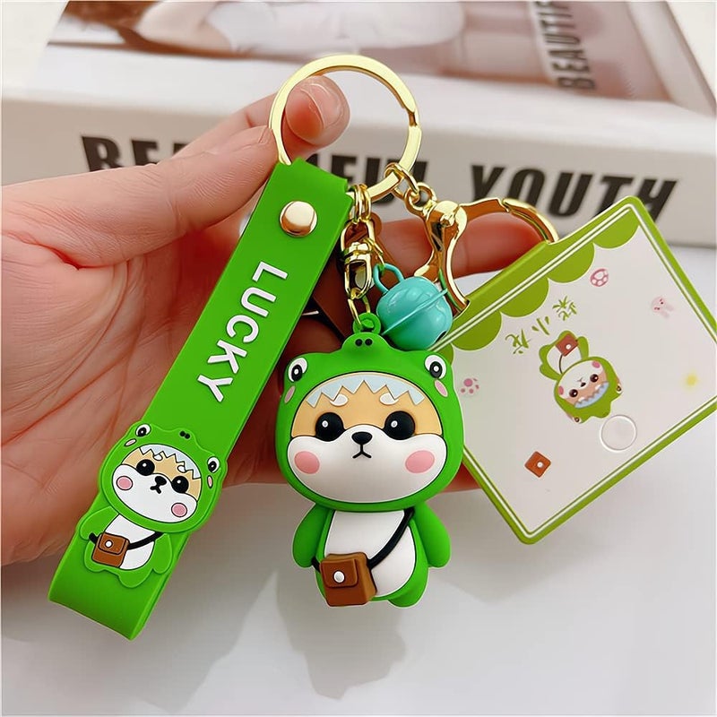 Keychain, Ladies Girl Cute Keychain with Cute Dog Pendant Hand Strap Creative New Year Gift Animal Pendant Car Key Pendant Metal Key Ring for Handbags, Purses, Bags, Belts, 1 Pcs, Green - Image 2
