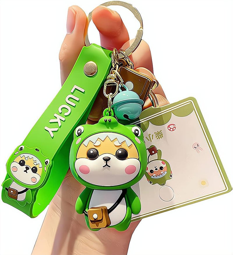 Keychain, Ladies Girl Cute Keychain with Cute Dog Pendant Hand Strap Creative New Year Gift Animal Pendant Car Key Pendant Metal Key Ring for Handbags, Purses, Bags, Belts, 1 Pcs, Green - Image 1