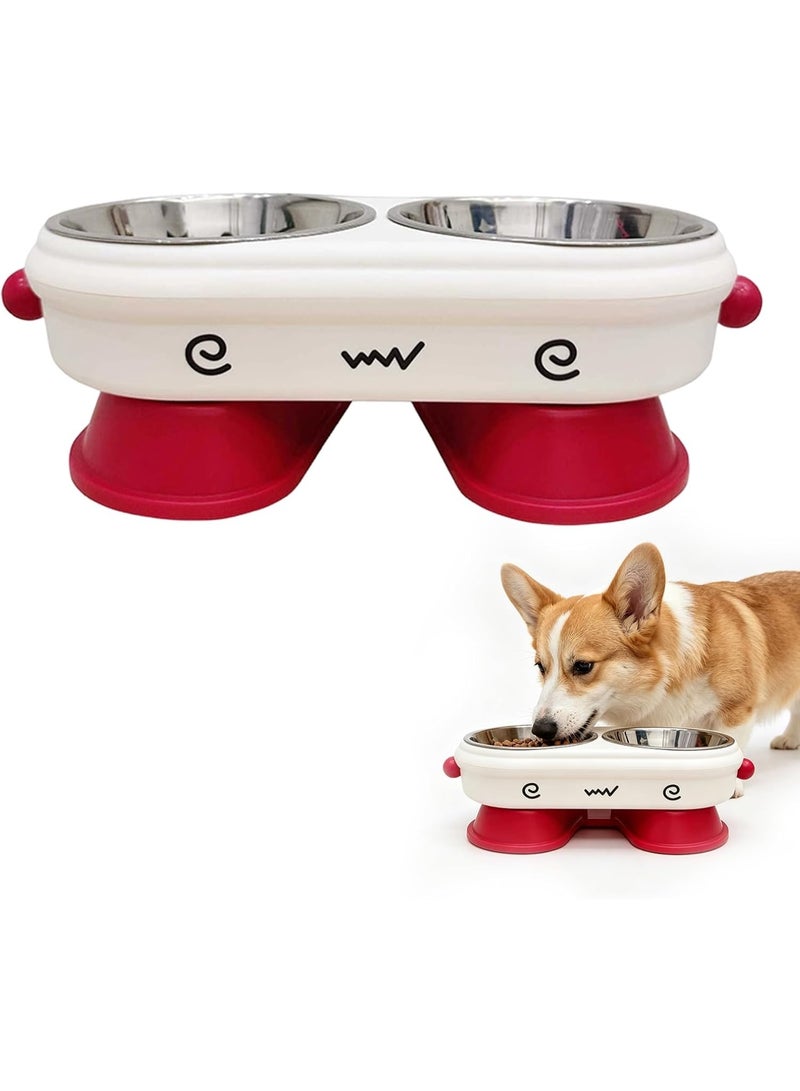 Double raised food bowl for cats and small dogs – fun face design, removable stainless steel bowls, suitable for food and water, easy to clean and non-slip - Image 1