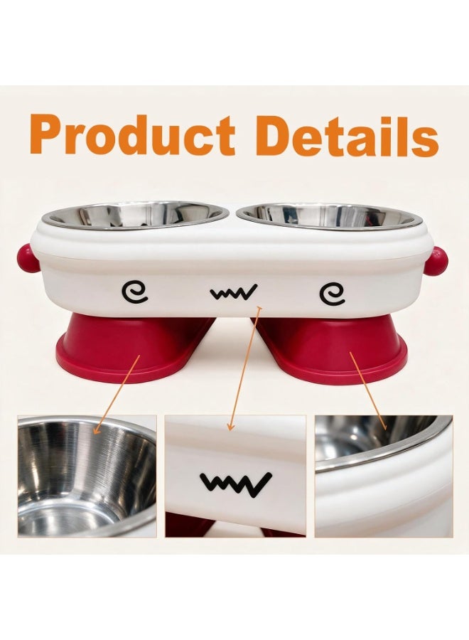 Double raised food bowl for cats and small dogs – fun face design, removable stainless steel bowls, suitable for food and water, easy to clean and non-slip - Image 3