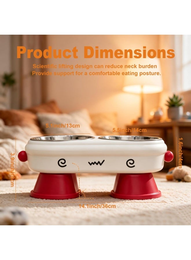 Double raised food bowl for cats and small dogs – fun face design, removable stainless steel bowls, suitable for food and water, easy to clean and non-slip - Image 4