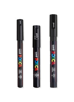 POSCA Posca - Ultra Fine to Fine Paint Marker Pens Set - PC-1MR, PC-1M, PC-3M - Black Ink - Pack of 3  - Image 1
