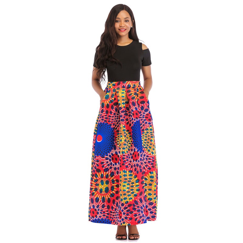 M405-0 Amazon independent station explosions classic rose printed skirt set multi-color multi-size a generation of hair 7# colorful red and blue