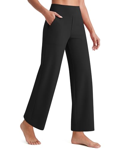 G4Free Wide Leg Yoga Pants for Women Ankle Length Cropped Yoga Dress Pants with Pockets High Waisted Petite Casual Travel Trousers for Fashion ClothesBlackLPetite - Image 1