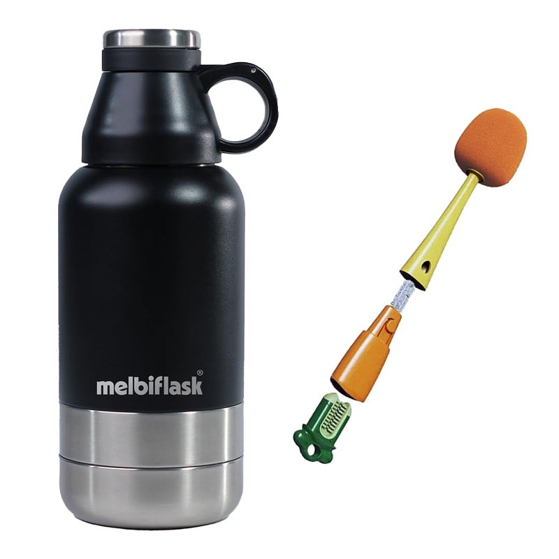 Melbify 3in1 Flask with Storage Bowl Brush Vacuum FlaskMelbiflask Water Bottle Thermosteel Insulated Flask 1 LitreHot Cold Water CoffeeTeaMilkBest Flask for BabiesOfficeTravel