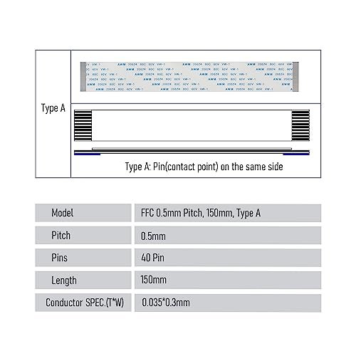 FOCMKEAS 5PCS 40 Pin Flexible Flat Cable, 0.5mm Pitch 150mm FPC FFC Flexible Flat Ribbon Cable for LCD TV DVD Player 3D Printer Laptop(A Type) - Image 2