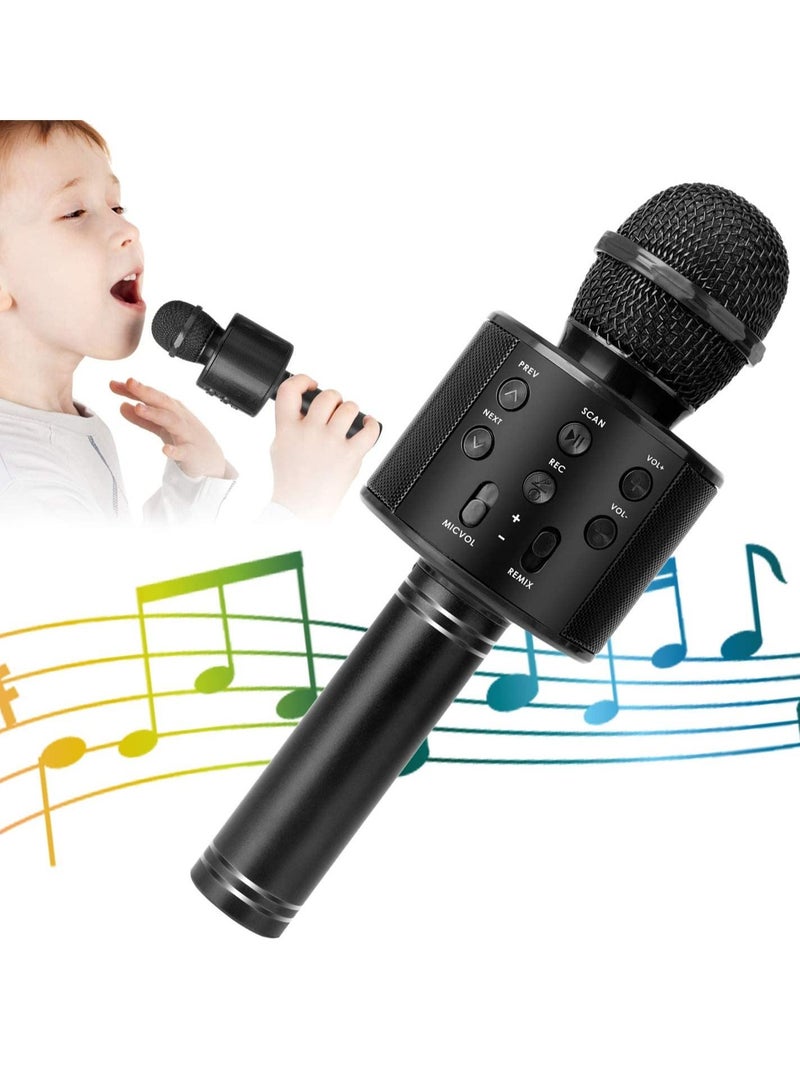 Wireless Bluetooth Karaoke Microphone for Kids, 5-in-1 Portable Handheld Karaoke Mic Speaker Player Recorder with Adjustable Remix FM Radio for Kids Girls Boys Teens Birthday (858-Black) - Image 3