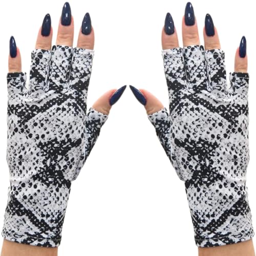 ManiGlovz - The Original UPF 50+ UV Light Protective Nail Gloves | Gel Manicure Gloves and Anti UV Fingerless Gloves for Women | Can be Used as Sun Protection Gloves for Driving | Slither Chic Print - Image 1