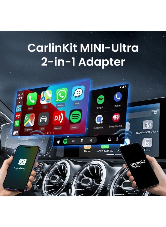 2 in 1 Wireless CarPlay Adapter, Mini Wireless Converter for iPhone and Android, Converts Wired CarPlay and Android Auto to Wireless, Plug and Play, Ultra Mini Design