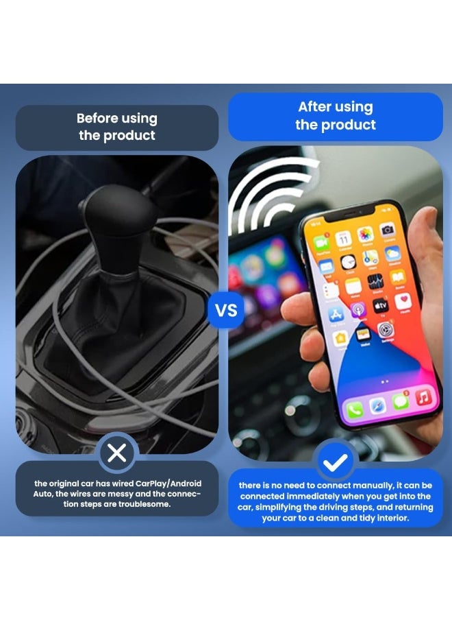 2 in 1 Wireless CarPlay Adapter, Mini Wireless Converter for iPhone and Android, Converts Wired CarPlay and Android Auto to Wireless, Plug and Play, Ultra Mini Design