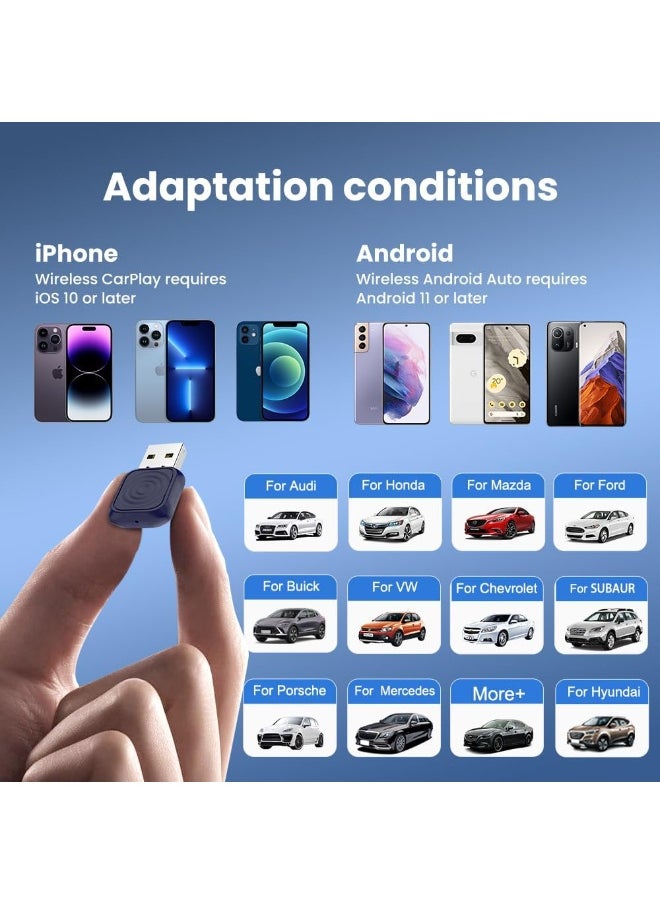 2 in 1 Wireless CarPlay Adapter, Mini Wireless Converter for iPhone and Android, Converts Wired CarPlay and Android Auto to Wireless, Plug and Play, Ultra Mini Design