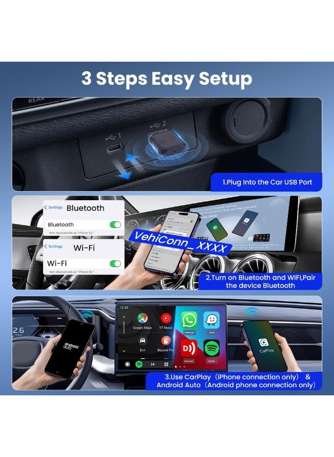 2 in 1 Wireless CarPlay Adapter, Mini Wireless Converter for iPhone and Android, Converts Wired CarPlay and Android Auto to Wireless, Plug and Play, Ultra Mini Design