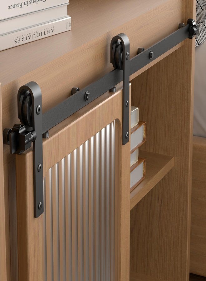 CCJH 4FT Mini Sliding Barn Door Hardware Kit Closet Cabinet 48" Track System Carbon Steel Basic Roller Hanger for Single 24" Wide Door Panel - Image 1