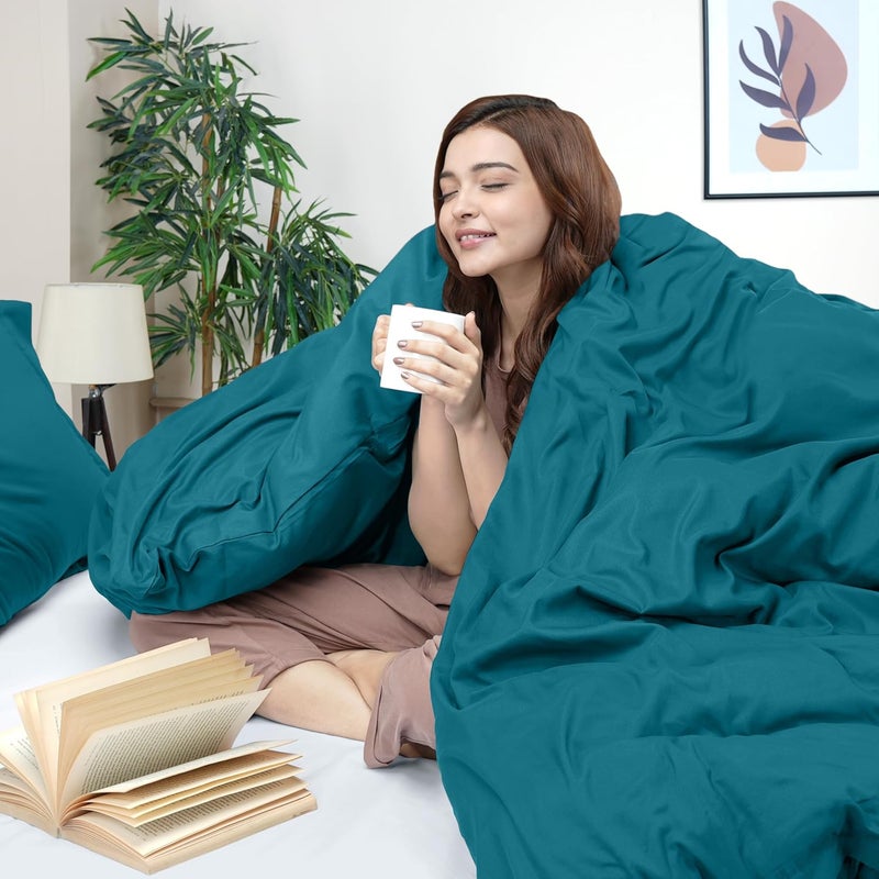طقم غطاء لحاف من Utopia Bedding مقاس كوين - 1 غطاء لحاف مع 2 غطاء وسادة - 3 قطعة غطاء لحاف بإغلاق بسحاب - مايكروفايبر ممشط فائق النعومة، 90 × 90 بوصة (كوين، أزرق جينز) - Image 3