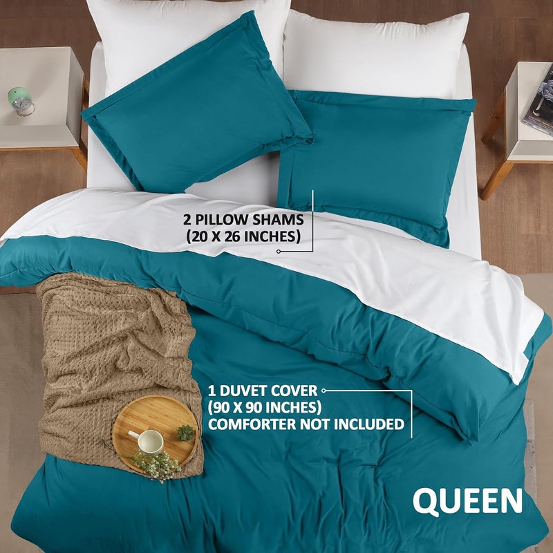 طقم غطاء لحاف من Utopia Bedding مقاس كوين - 1 غطاء لحاف مع 2 غطاء وسادة - 3 قطعة غطاء لحاف بإغلاق بسحاب - مايكروفايبر ممشط فائق النعومة، 90 × 90 بوصة (كوين، أزرق جينز) - Image 2