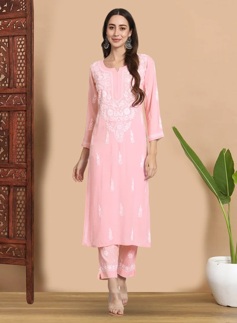 Alaya Women Hand Embroidered Chikankari Cotton kurta set-AL3451KS