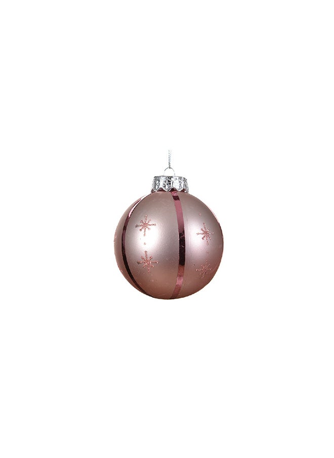 Kaemingk - Decoris 8cm Bauble On Wire Shatterproof Matt Snowflakes Blush Pink For Christmas - Image 1