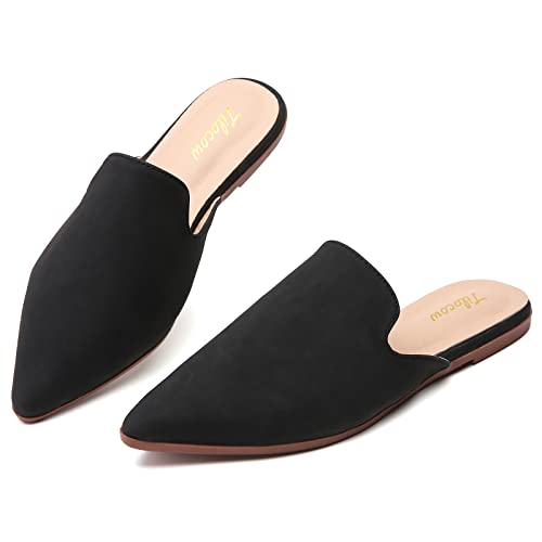 Tilocow Mules for Women Flats Pointed Toe Slip On Backless Loafers Flat Mule Business Casual Shoes Slides Black - Image 1